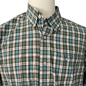 Southern Tide Men's Teal Green Plaid Classic Fit Button Down Shirt Sz L Preppy